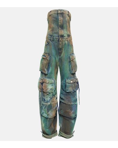 The Attico Jumpsuit di jeans cargo con stampa - Verde