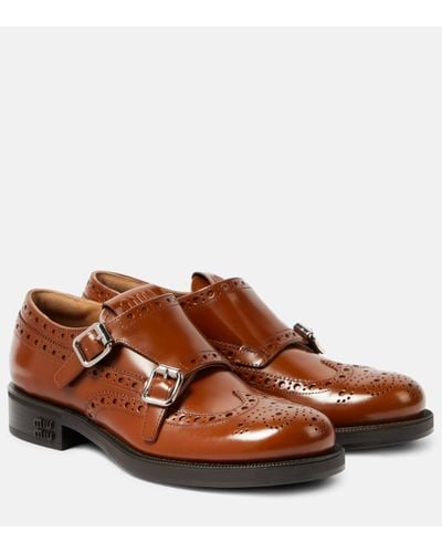 Miu Miu X Church's Double Monk Leather Brogues Shoes - Brown