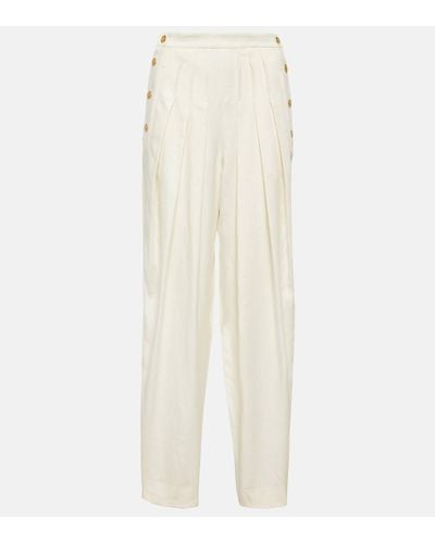 Loro Piana High-rise Tapered Linen And Wool Trousers - White
