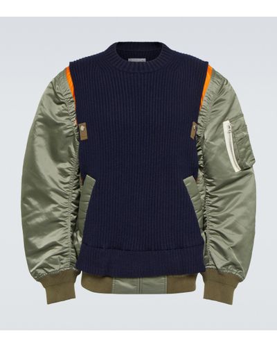 Sacai Nylon And Wool Sweater - Blue