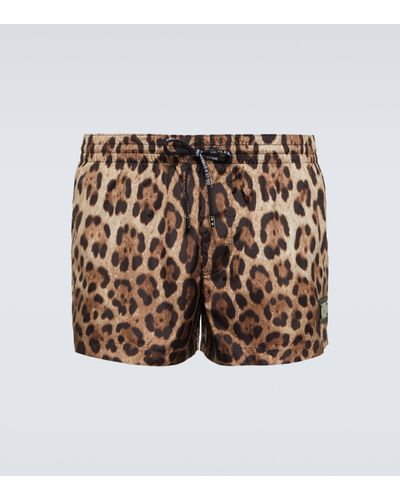 Dolce & Gabbana Short de bain a motif leopard - Marron