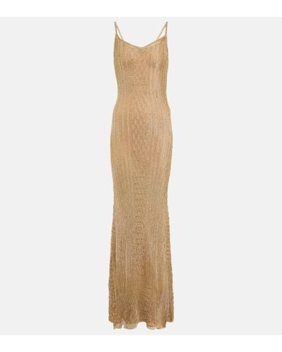 Victoria Beckham Metallic Knit Gown - Natural