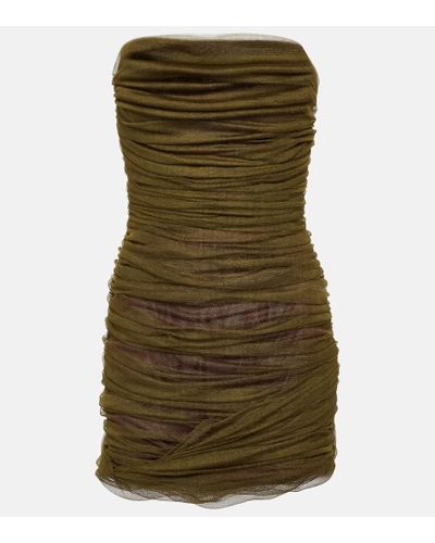Saint Laurent Vestido corto en mezcla de seda fruncido - Verde