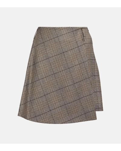 Brunello Cucinelli Checked Wool And Cotton Miniskirt - Gray