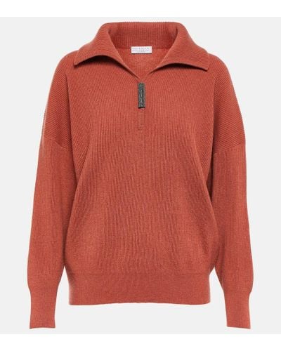 Brunello Cucinelli Cashmere Polo Sweater - Red