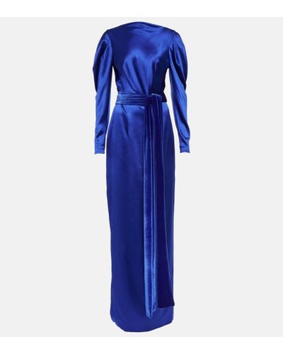 Monique Lhuillier Robe longue en soie - Bleu