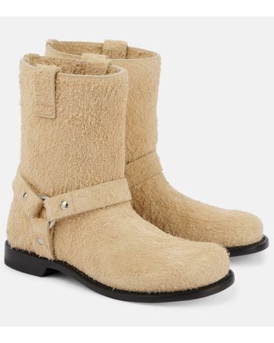 Loewe Campo Brushed Suede Biker Boots - Natural