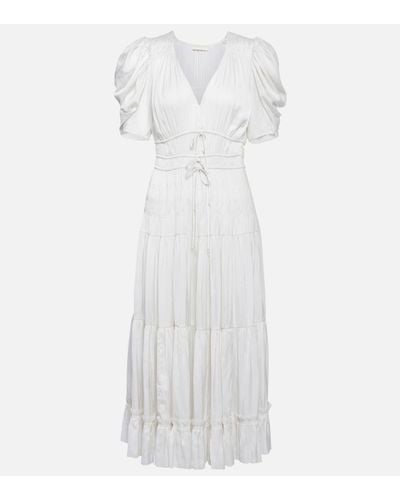 Ulla Johnson Daria Plissé Satin Midi Dress - White