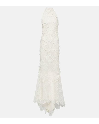 Alexander McQueen Floral-embroidered Open-back Lace Maxi Dress - White