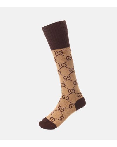 Gucci Monogram-pattern Stretch-cotton Blend Socks - Brown