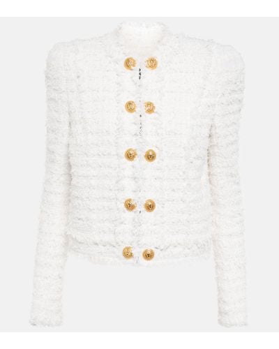 Balmain Tweed Collarless Jacket - White
