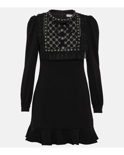 Self-Portrait Mini Dress With Lace And Appliques - Noir