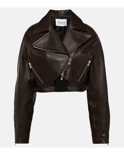 Alaïa Cropped Leather Biker Jacket - Black