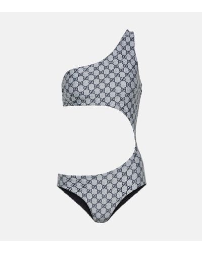 Gucci GG Cutout One-shoulder Swimsuit - Gray
