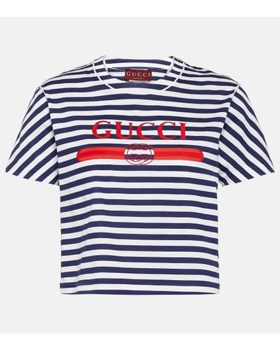 Gucci Logo Striped Cotton Jersey T-shirt - Blue