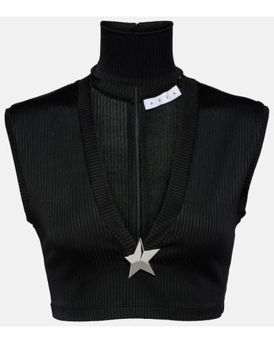 Area Star Stud Ribbed-knit Crop Top - Black
