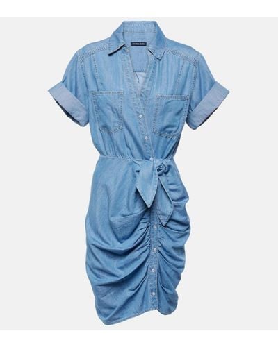 Veronica Beard Hensley Gathered Denim Shirt Dress - Blue