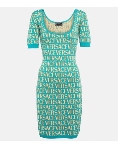 Versace Monogramm Strick -Mini -Kleid - Grün