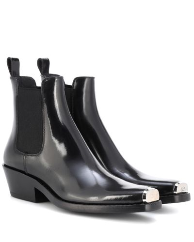 CALVIN KLEIN 205W39NYC Western Claire Leather Ankle Boots - Black