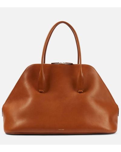 The Row Devon Large Leather Tote Bag - Brown