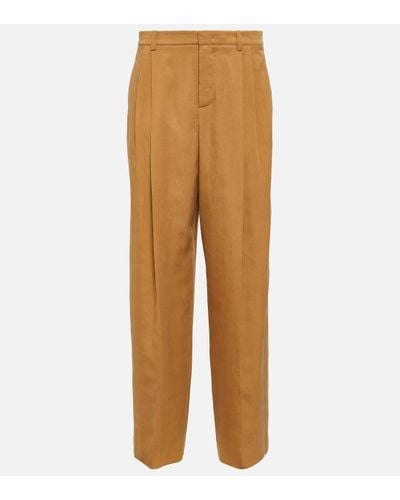 Vince Pleated Low-rise Wide-leg Trousers - Natural
