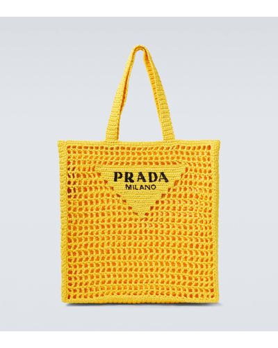 Prada Logo Crochet Tote Bag - Yellow