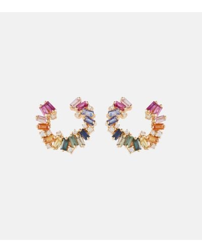 Suzanne Kalan Ohrringe Rainbow aus 18kt Gelbgold mit Diamanten und Saphiren - Pink