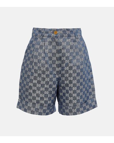 Gucci Short en jean GG en jacquard de lin - Bleu