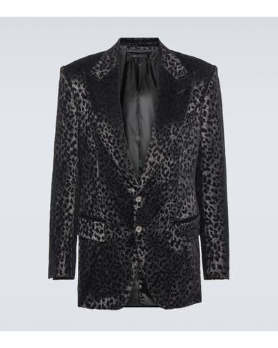 Tom Ford Leopard-print Velvet Blazer - Black
