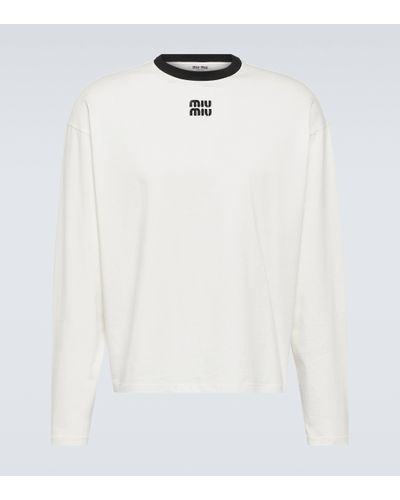 Miu Miu Logo Cotton Jersey Top - White
