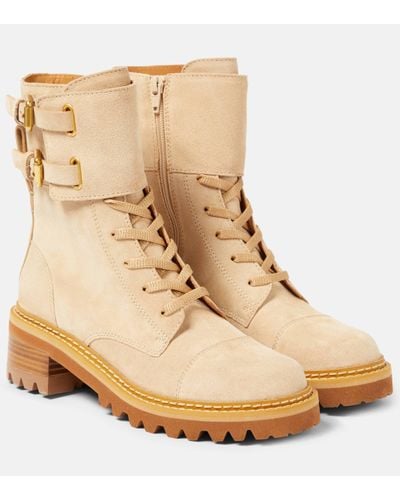 See By Chloé Mallory Suede Lace-up Boots - Natural