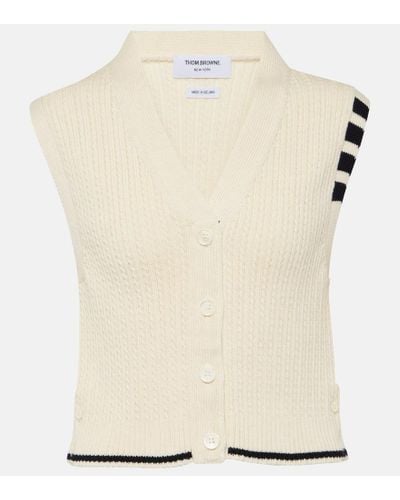 Thom Browne Cropped Cable-knit Wool Sweater Vest - Natural