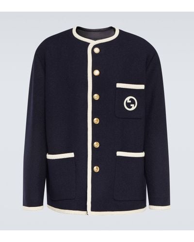 Gucci Tweed Embroidered Jacket - Blue