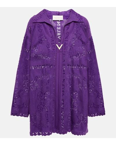 Valentino Robe cafetan Mini Bandana en guipure - Violet