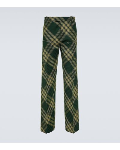 Burberry Pantalon droit en laine a carreaux - Vert