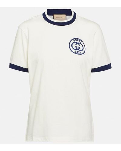 Gucci Camiseta de Punto de Algodón Bordado - Blanco
