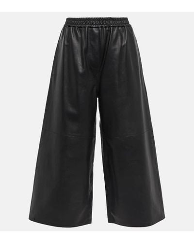 Loewe Pantalones de piel cropped - Negro