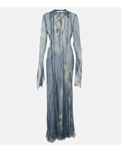Acne Studios Printed Sheer Midi Dress - Blue
