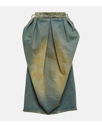 Maison Margiela Pleated Denim Midi Skirt - Green