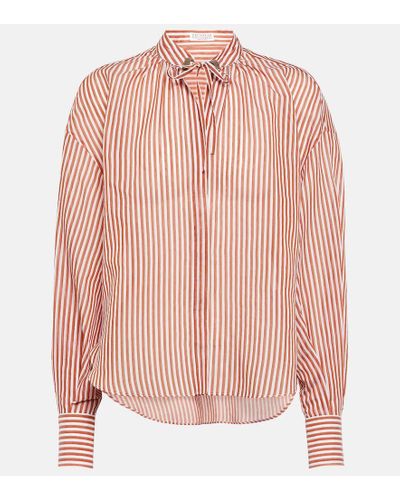 Brunello Cucinelli Striped Cotton-blend Shirt - Pink