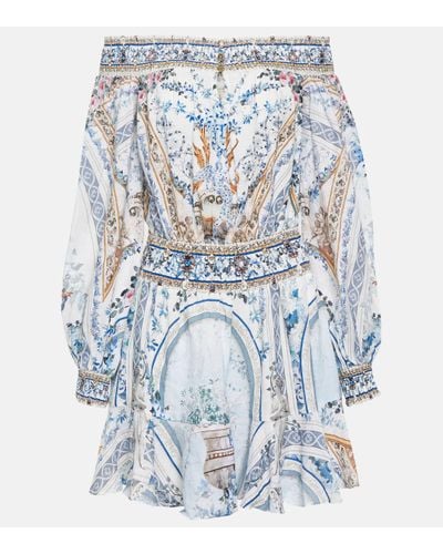 Camilla Embellished Floral Off-shoulder Minidress - Blue