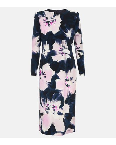 Dries Van Noten Robe midi imprimee - Bleu