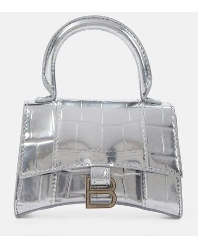 Balenciaga Schultertasche Hourglass Mini aus Leder - Grau