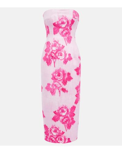 Emilia Wickstead Trägerloses midikleid aus faille mit floralem print - Pink