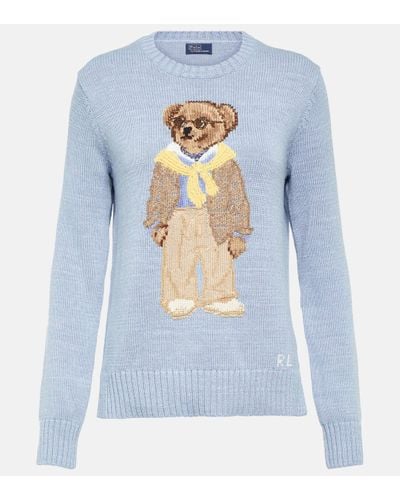 Polo Ralph Lauren Bear-knit Regular-fit Cotton Jumper - Blue