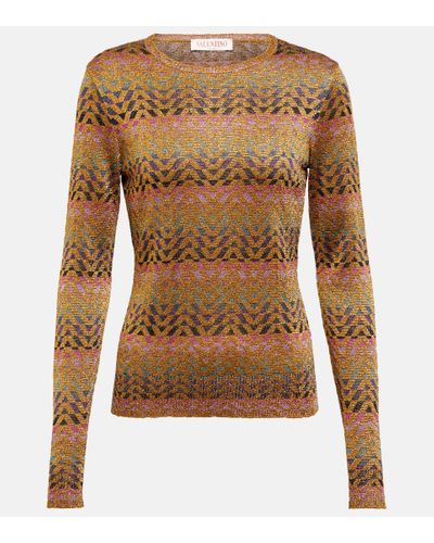 Valentino Garavani Strass Embellished Short-Sleeve Crop Knit Sweater, Gray Charcoal, Women's, Medium, Sweaters