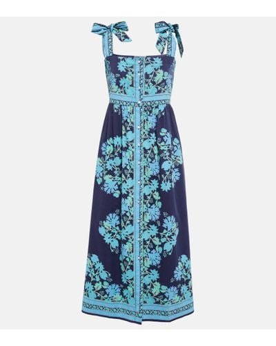 Juliet Dunn Floral-print Cotton Midi Dress - Blue