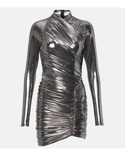 Ferragamo Metallic Draped Minidress - Black