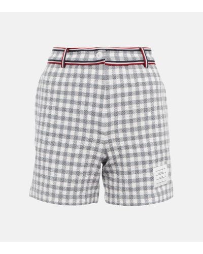 Thom Browne High-rise Gingham Cotton Shorts - Gray