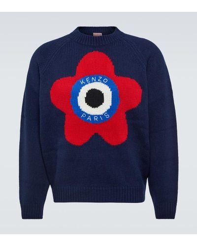KENZO Intarsia Wool-blend Sweater - Blue